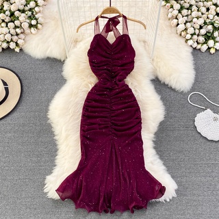 🌸Hàng Order🌸Váy Đầm Body Đuôi Cá Nhún Ngực Thắt Dây Lấp Lánh Tiệc Cưới Sang Chảnh 🌸Hàng Quảng Châu