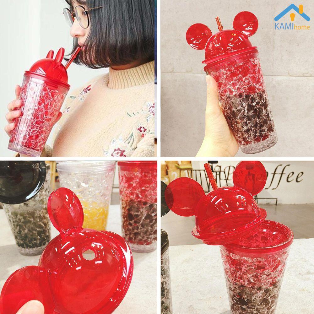 Ly uống nước dễ thương kiểu trà sữa có ống hút (Lớp đá lạnh vĩnh cửu) cỡ 450ml KM 22011