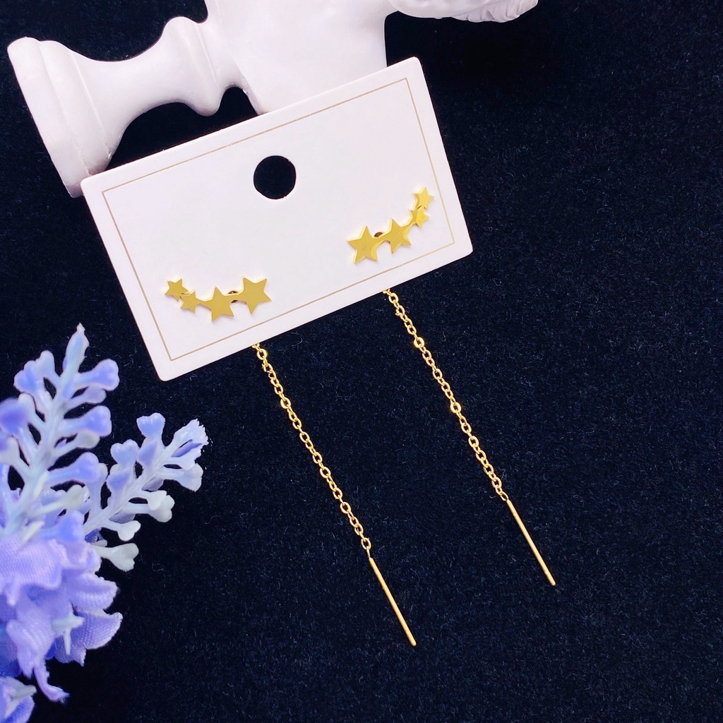 Khuyên tai thả tòn ten mặt ngôi sao may mắn titan không đen gỉ (1 đôi)