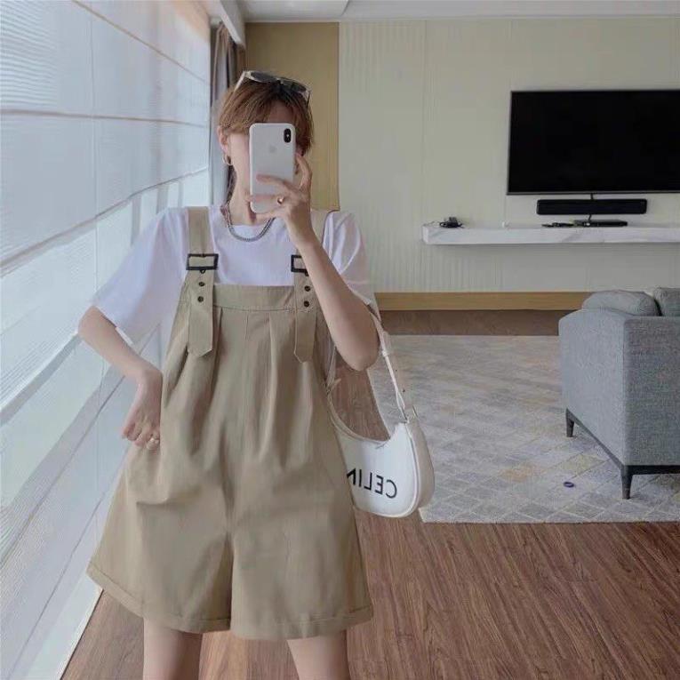 Yếm Quần Gấp Lai Có 4 Màu Xanh Lá Kem Đen Trắng Dành Cho Nữ Mina