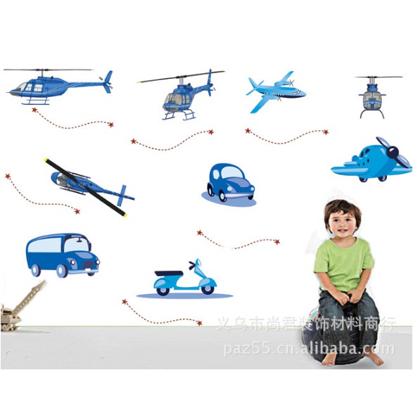Decal trang trí tường Phượng tiện đi lại đơn giản màu xanh