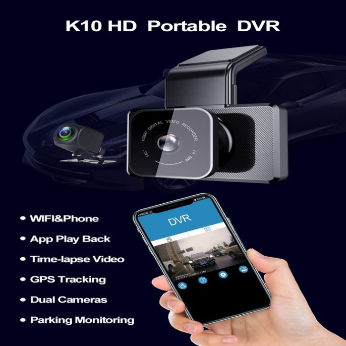 Sản phẩm Camera hành trình ô tô Phisung K10 tích hợp camera lùi, kết nối WIFI, định vị GPS ..