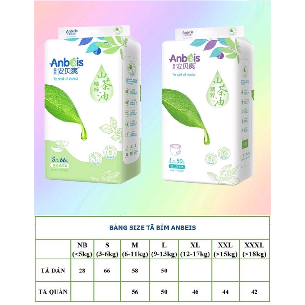 Tã Bỉm ANBEIS hữu cơ cao cấp nội địa trung quần/dán size Nb28/S66/M58/L50/XL46/XXL44/XXXL42 A7