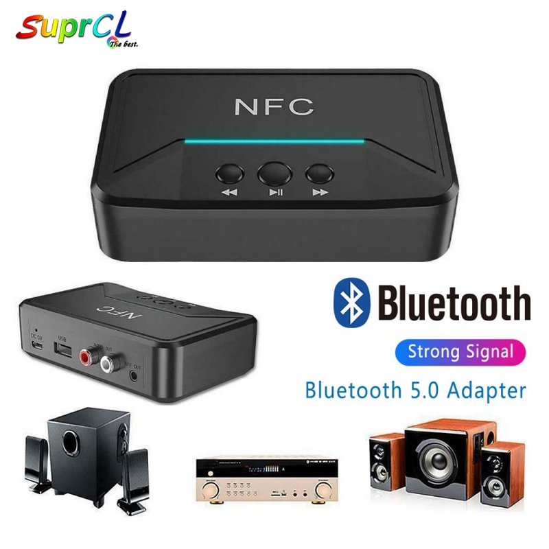 Thiết bị điều hợp thu âm thanh Bluetooth NFC 5.0 A2DP AUX jack RCA AUX 3.5mm USB thông minh không dây cho loa xe hơi