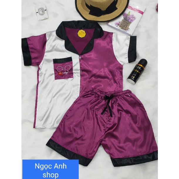 Bộ đùi satin phối 2 màu hình Mickey