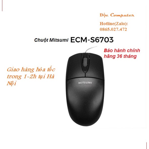 Chuột máy tính có dây Mitsumi ECM-S6703 màu đen - Hàng Chính Hãng bảo hành 36 tháng