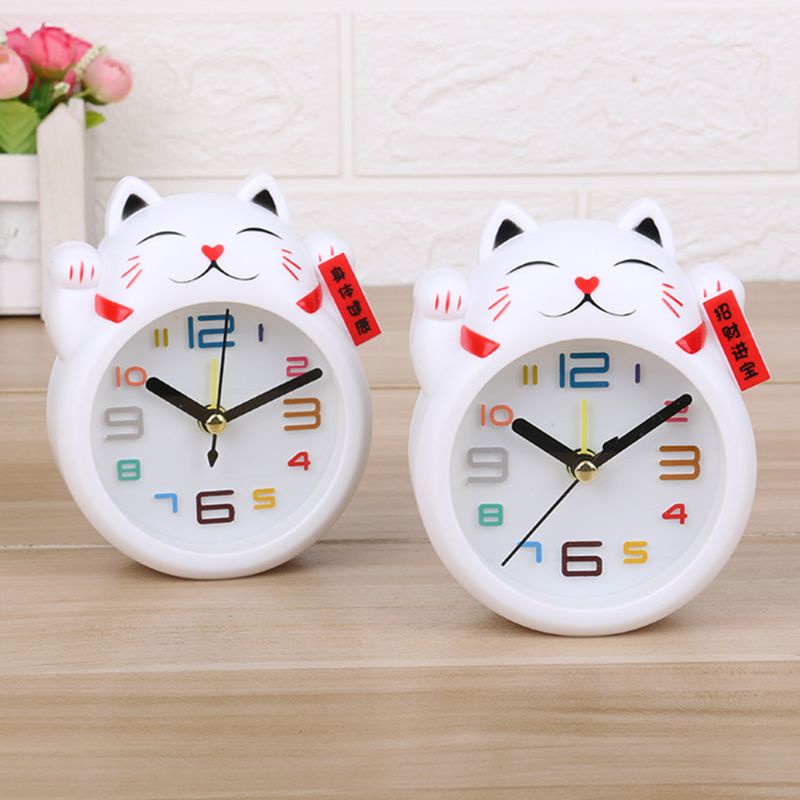 Đồng Hồ Báo Thức Hình Mèo May Mắn Phong Thủy Nhiều Màu Sắc Kiểu Trung Hoa Dễ Thương Cho Bé