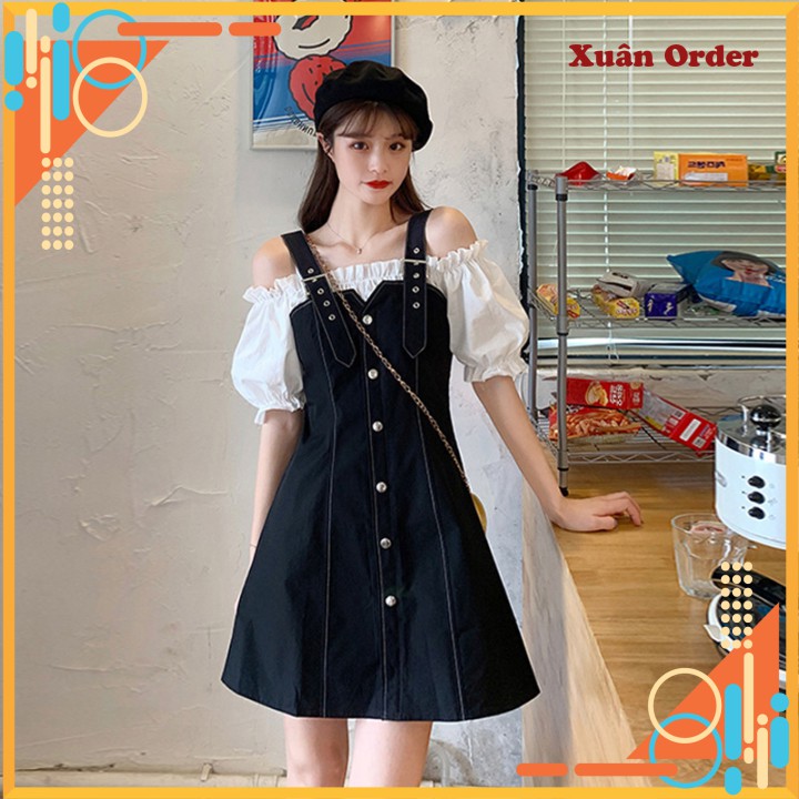 (Order 7-12 ngày, bigsize M-4XL) Váy Ngắn Tay Hai Mảnh Nữ Mùa Hè Mới Béo Mm Phiên Bản Hàn Quốc Của Dây Đeo Tay Áo Bong B