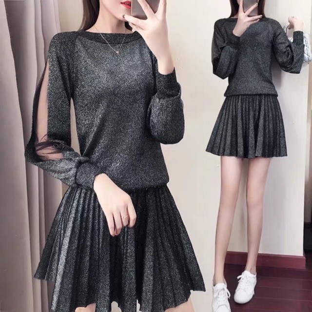 Áo len nhũ tay pha lưới | BigBuy360 - bigbuy360.vn