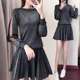 Áo len nhũ tay pha lưới