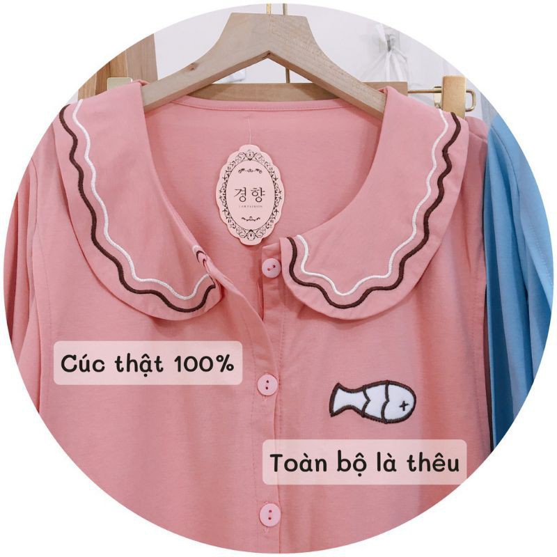 Bộ đồ bầu sau sinh Chicmom hình con Cá mặc nhà, chất thoáng mát, rộng rãi, dễ cho bé ti A032