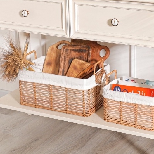 Giỏ đựng đồ mây tre đan BAMBOOO ECO có vải kháng khuẩn, chịu được nặng có tay xách dùng trong gia đình, khách sạn