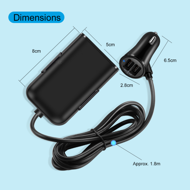 Tẩu Sạc Xe Hơi Twitch Cho Iphone Huawei Xiaomi Samsung Có Thể Sạc Ở Ghế Trước/Sau 4 Cổng USB 60W QC 3.0 8A