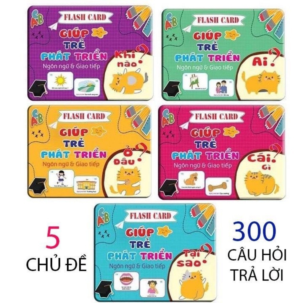 Bộ Thẻ Học thông minh 5 chủ đề 300 Câu Hỏi - Trả Lời Cho Bé Phát triển Tư Duy