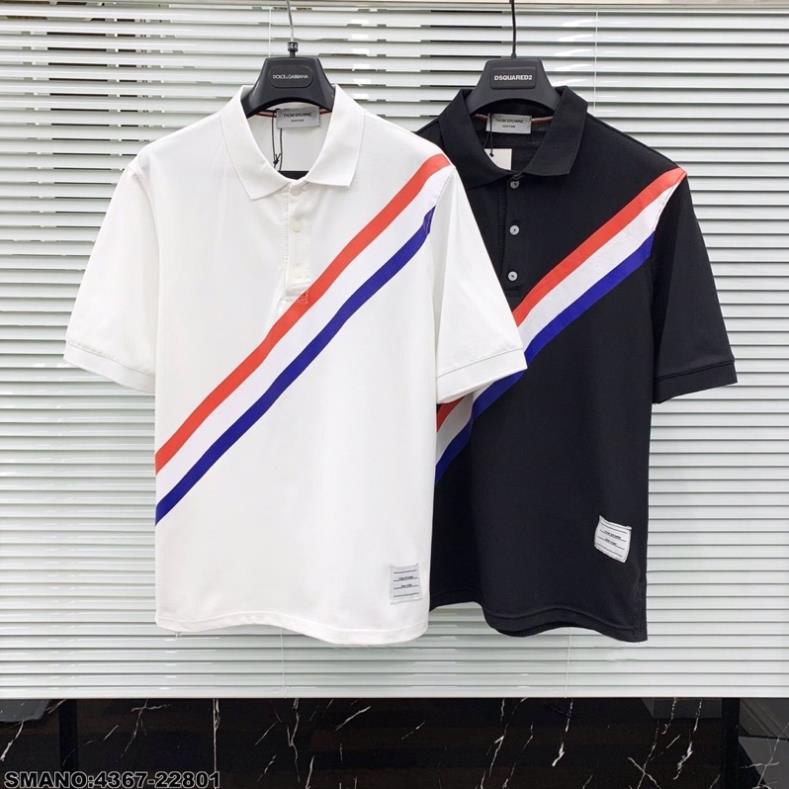 Áo Polo Nam Thom Browne In Viền Kẻ Chéo Cao Cấp - Áo Phông Thom Cổ Bẻ Đơn Giản