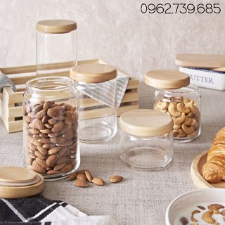 Hũ thủy tinh ocean nắp gỗ có gioong cao su 325ml-1000ml (6 cái/bộ)