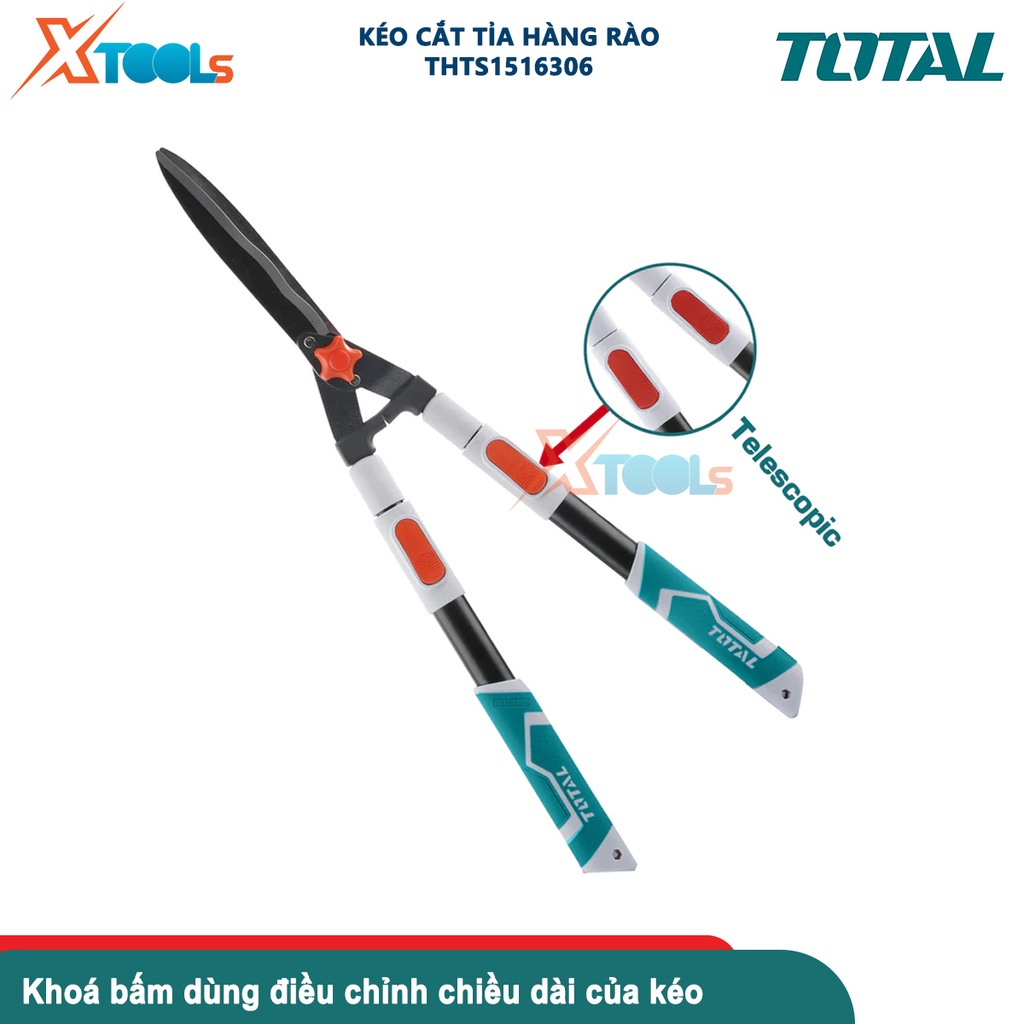 Kéo cắt tỉa cây TOTAL THTS1516306 có thể điều chỉnh kích thước từ 710mm - 860mm, chất liệu thép cacbon-CHÍNH HÃNG-XTOOLS