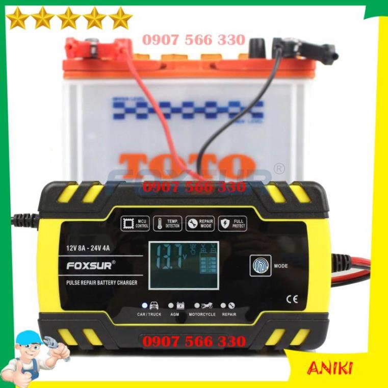 Bộ sạc bình acquy tự ngắt 12v 100ah -Máy sạc bình ắc quy 12v/24v 150ah cho xe máy ô tô chính hãng Foxsur QE022