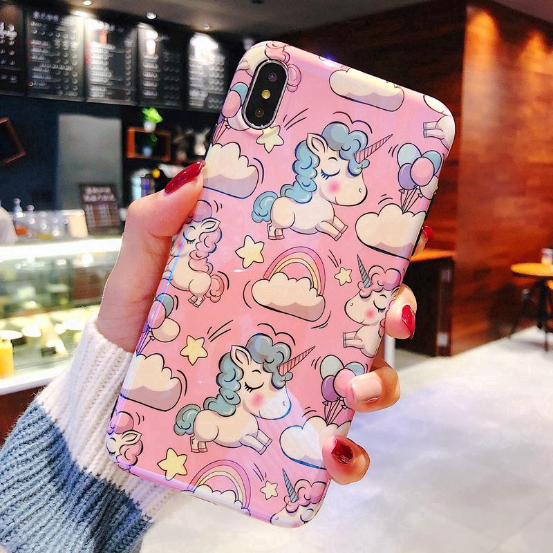 Ốp điện thoại Silicone họa tiết Unicorn hoạt hình dành cho iPhone XS Max XR X 7 8 6 6s Plus