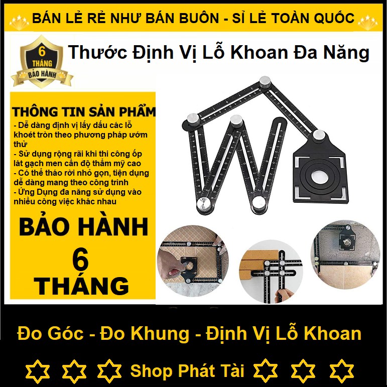 Thước Đo Định Vị Lỗ Khoan - Thước Gập Góc 6 Đoạn, Điều Chỉnh Định Vị Lỗ Khoan, Kích Thước Góc