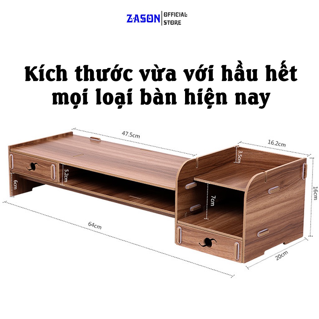 Kệ Gỗ Để Bàn Cho Máy Tính PC &amp; Laptop Chất Liệu Gỗ Tự Nhiên Sấy Khô, Kệ Màn Máy Tính Zason Dễ Dàng Lắp Đặt