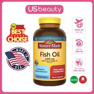 Viên uống Dầu Cá Nature Made Fish Oil 1200mg 360mg Omega 3 200 viên