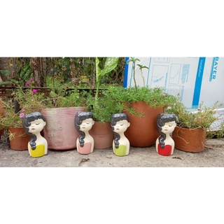 Chậu đất nung - chậu cô gái tóc mây tráng men (giao màu ngẫu nhiên)