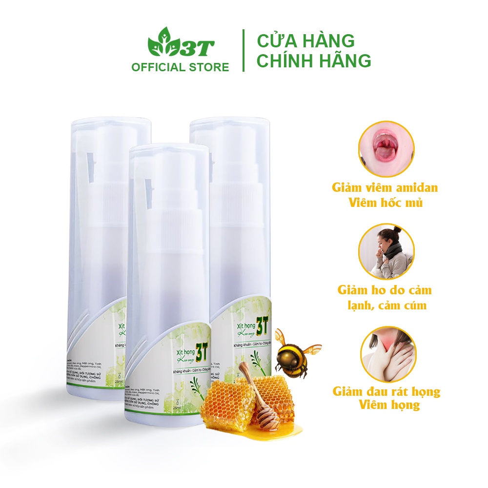 Combo 3 Xịt Họng Keo Ong 3T Giảm Ho, Đau Ngứa Rát Họng (3 Chai x 25ml)