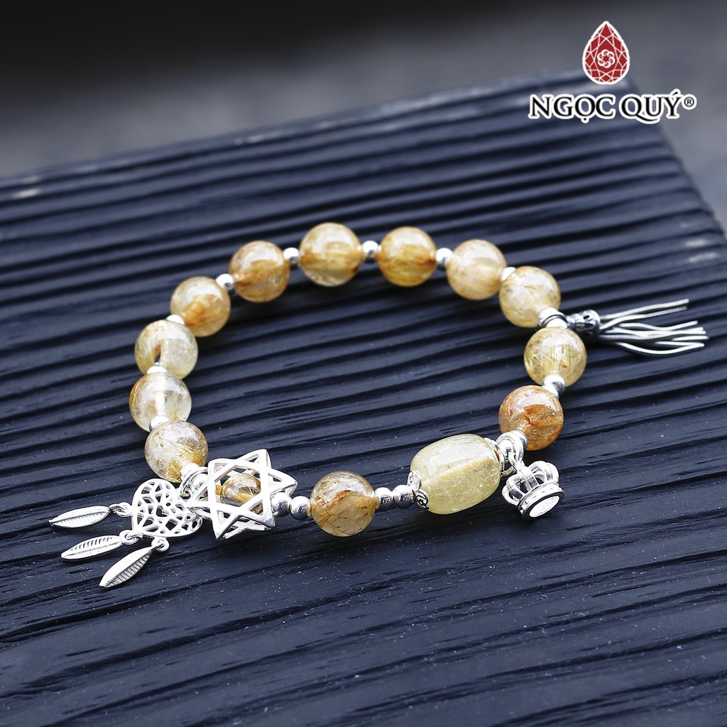 Vòng TA tóc vàng phối lu thống charm bạc - Ngọc Quý