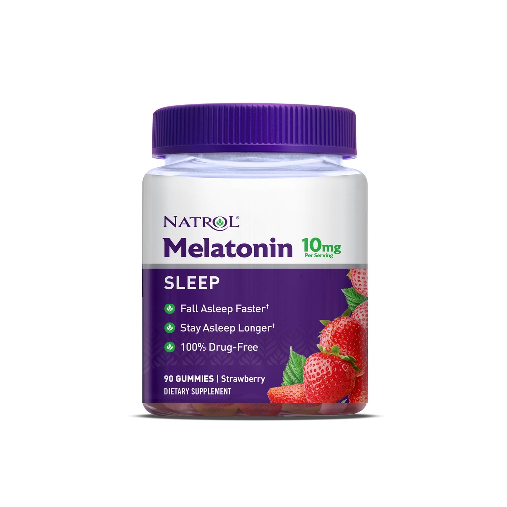 Kẹo dẻo giúp ngủ ngon Natrol Gummies Melatonin 10mg 90V, 180V vị dâu của Mỹ