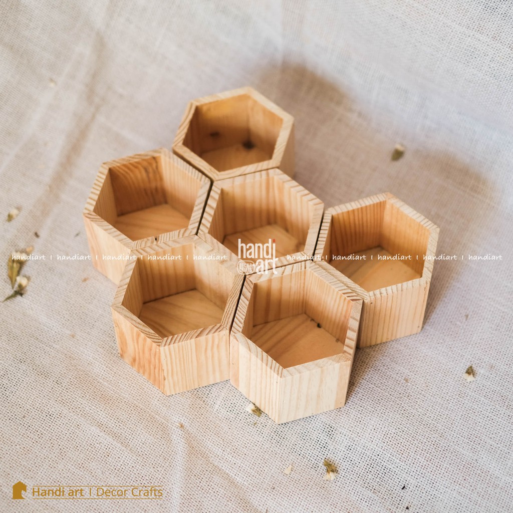 Chậu gỗ lục giác, chậu gỗ cắm hoa - wooden pots