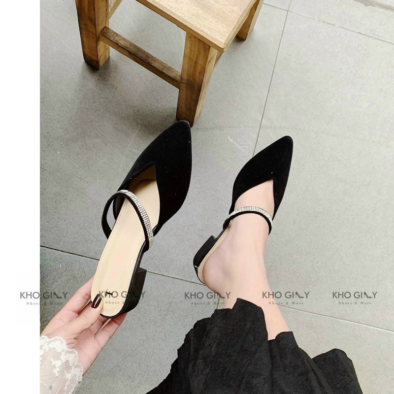 Giày cao gót mũi nhọn quai viền đá