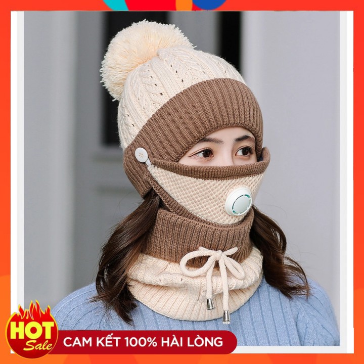 MŨ LEN NỮ KÈM KHĂN CỔ HÀN QUỐC CAO CẤP HÀNG HÓT