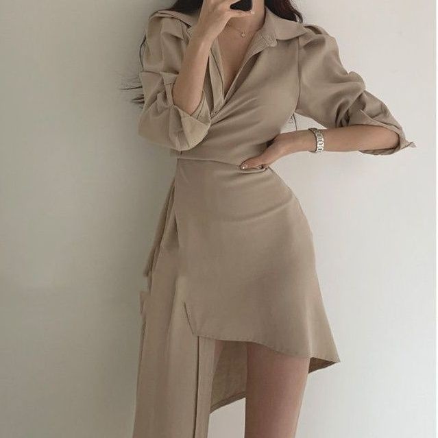 Đầm Sơ Mi Dáng Ôm Che Bụng Kiểu Pháp Thời Trang Xuân Thu Cho Nữ