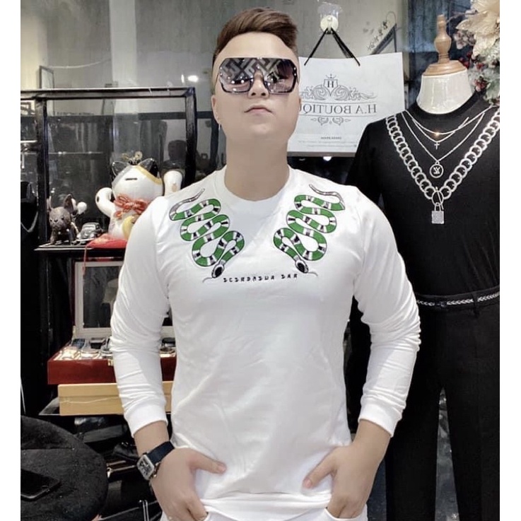 Áo nỉ nam Gucci dài tay mầu trắng có hoạ tiết, Áo thun mùa đông phong cách thời trang cá tính btshop từ 50 đến 75 kg