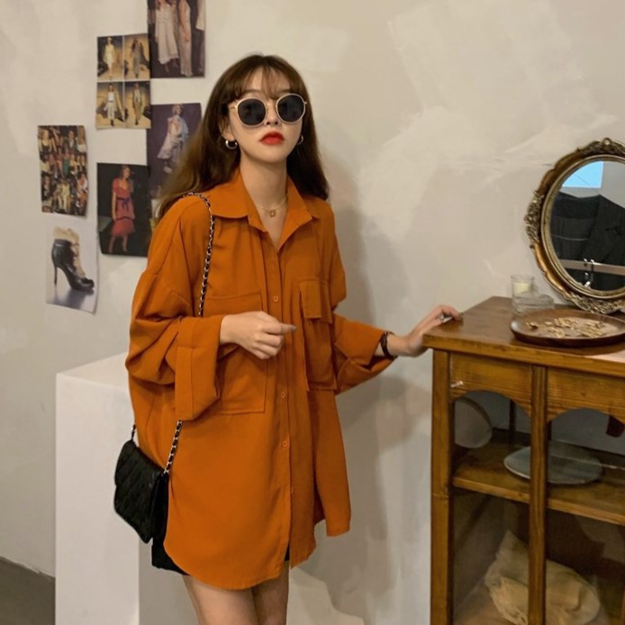 Áo Sơ Mi Chiffon Tay Dài Màu Trơn Phong Cách Hàn Quốc