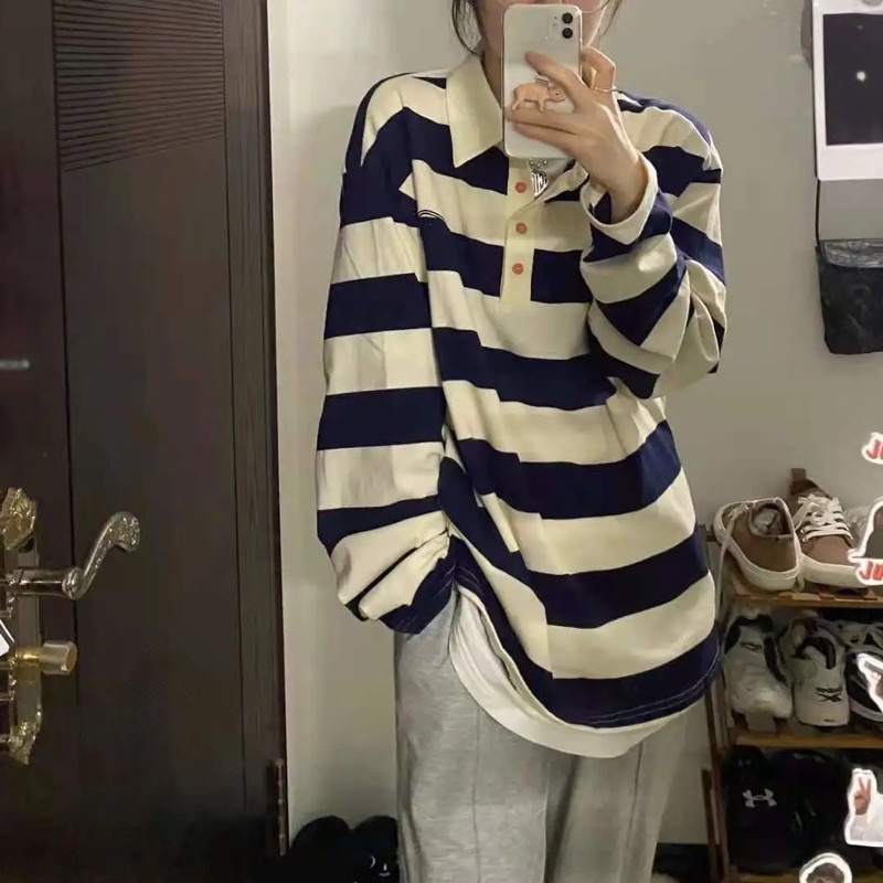 Áo Polo kẻ vằn unisex hot trend chất nỉ da cá( ảnh thật ở cuối) | BigBuy360 - bigbuy360.vn