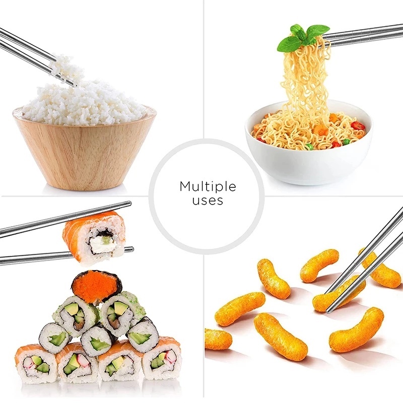 Set 5 Đôi Đũa Chống Trượt Bằng Thép Không Gỉ Thiết Kế Xoắn Ốc