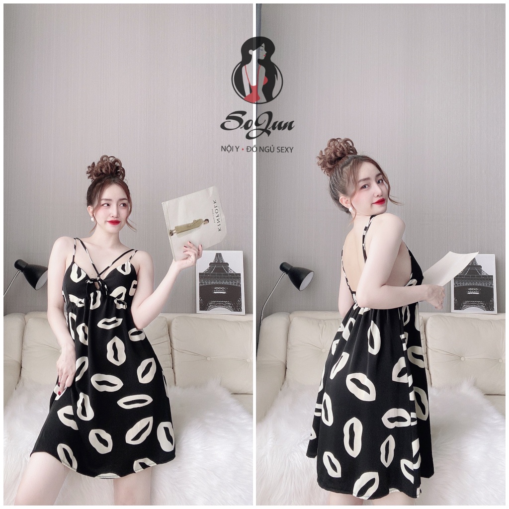 Váy ngủ sexy ❣️HÌNH THẬT 100 %❣️ VÁY MANGO 4 DÂY CÓ MÚT kèm quần &lt;65 kg (Mút Rời )