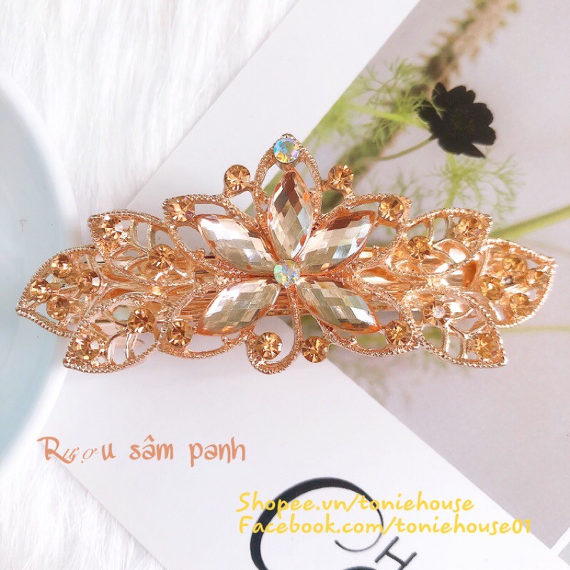 Kẹp tóc sau, kẹp tóc đính đá hình hoa xinh xắn cho nữ trung niên
