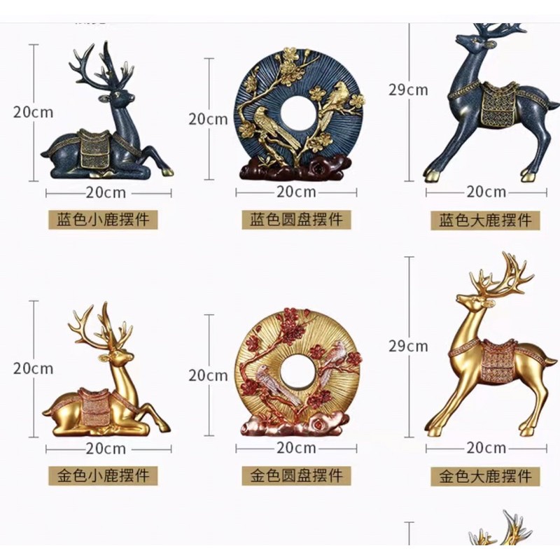 Cặp hươu may mắn và đĩa hoa đào đỏ