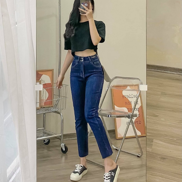 Quần Jeans Nữ Ống Đứng Lưng Cao Cạp Thời Trang LA'COBA