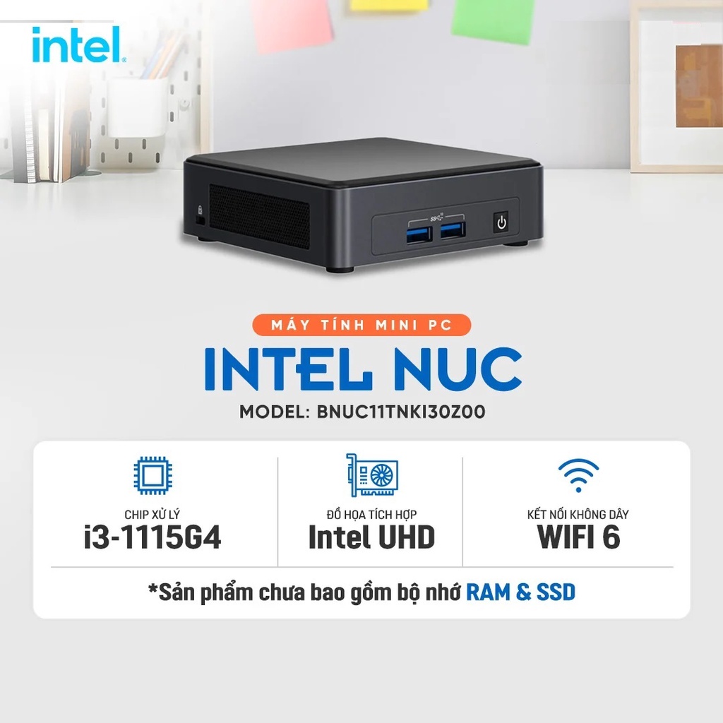 Máy tính bàn Intel NUC BNUC11TNKI30Z00, Core i3-1115G4 + Adaptor (Không: RAM, ổ cứng) Viễn Sơn phân phối