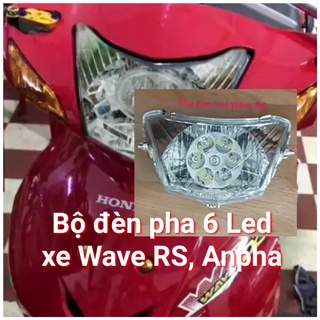 Đèn pha led lắp sẵn 6 Led bên trong xe Wave Cá, Rồng, Anpha