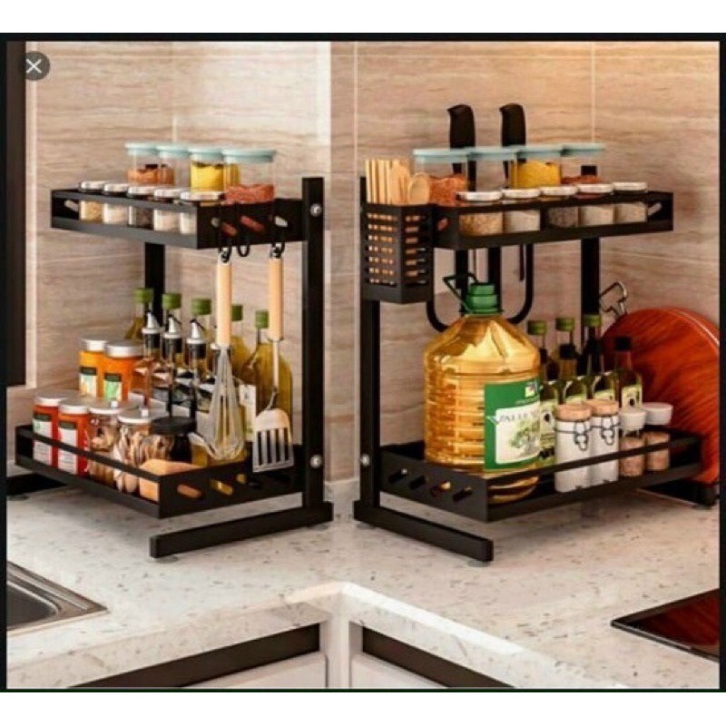 Kệ để gia vị 2 tầng - Màu đen, thép sơn tĩnh điện chống gỉ