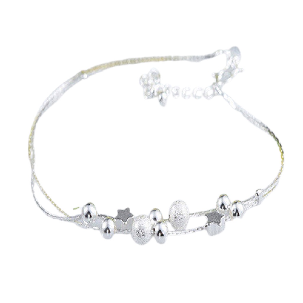 Lắc tay mạ bạc xỏ hạt hình tròn và ngôi sao xinh xắn thanh lịch cho nữ