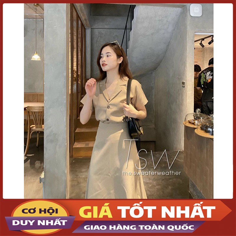 Sét Vest Croptop Kèm Chân Váy Dài Dáng Chữ A Kéo Khóa M322-Violet