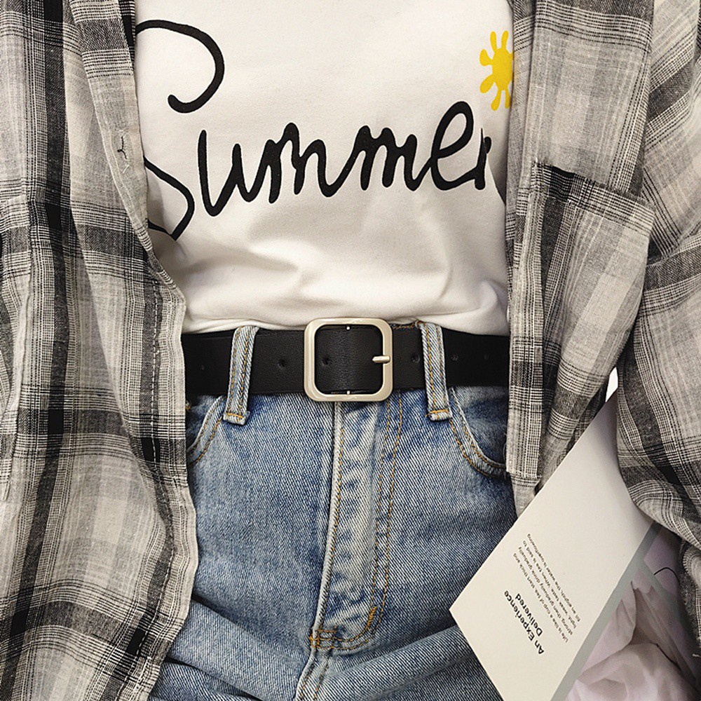 Thắt Lưng Da Màu Đen Khóa Kim Loại Phong Cách Hàn Quốc Cổ Điển Thời Trang Cho Nữ