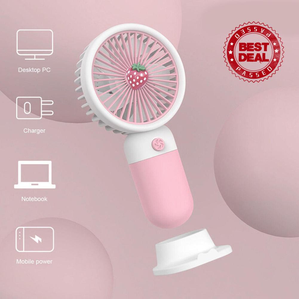 Quạt Mini Cầm Tay V7H0 Họa Tiết Trái Cây Hoạt Hình Kèm Đế Tiện Dụng Cho Văn Phòng