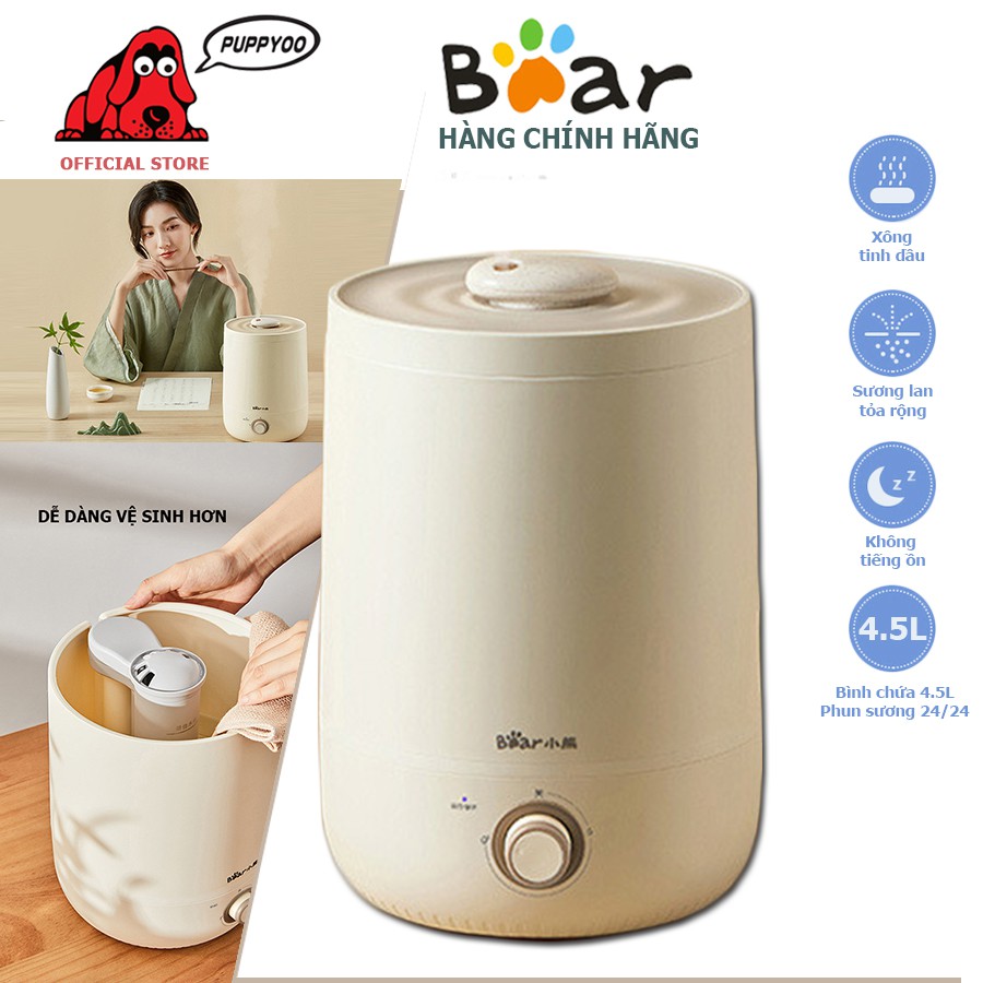 Máy phun sương tạo ẩm Bear dung tích 4.5L màng lọc Ion Ag+ cấp ẩm dưỡng da tối ưu an toàn với trẻ em
